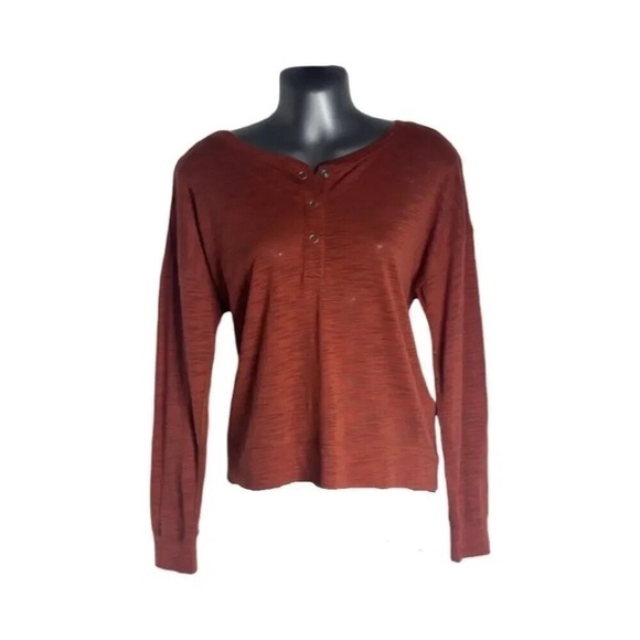 Chaser Slub Jersey Long Sleeve Sheer Lightweight Burnt Orange Henley Size Small - Picture 2 of 13
